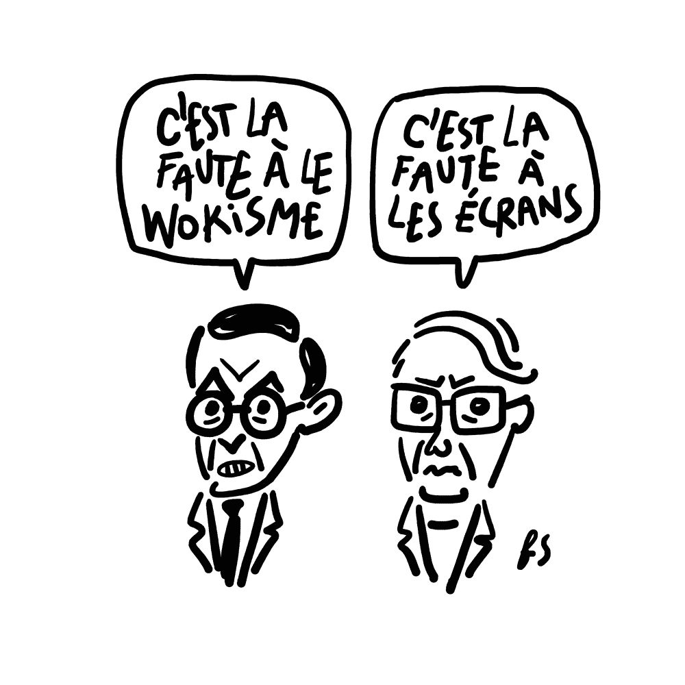 Dessin.
Retailleau et Borne l'air fâché.
Il dit : "C'est la faute à le wokisme."