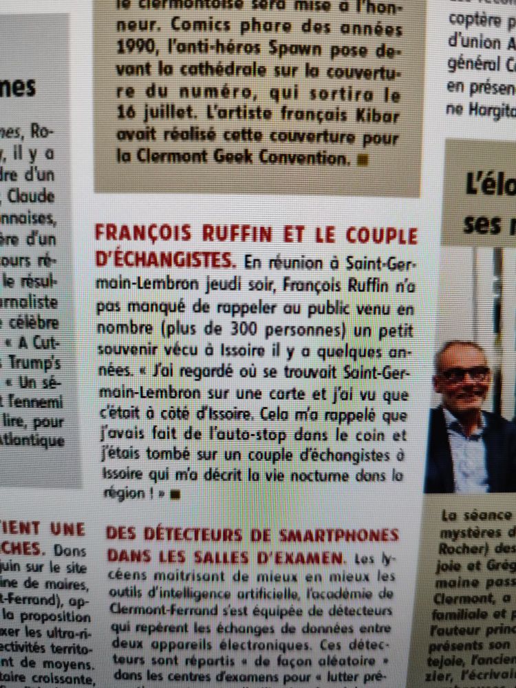 Un article dans la Montagne sur Ruffin et le couple échangiste.