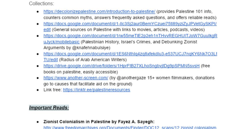 Palestine: A Masterlist