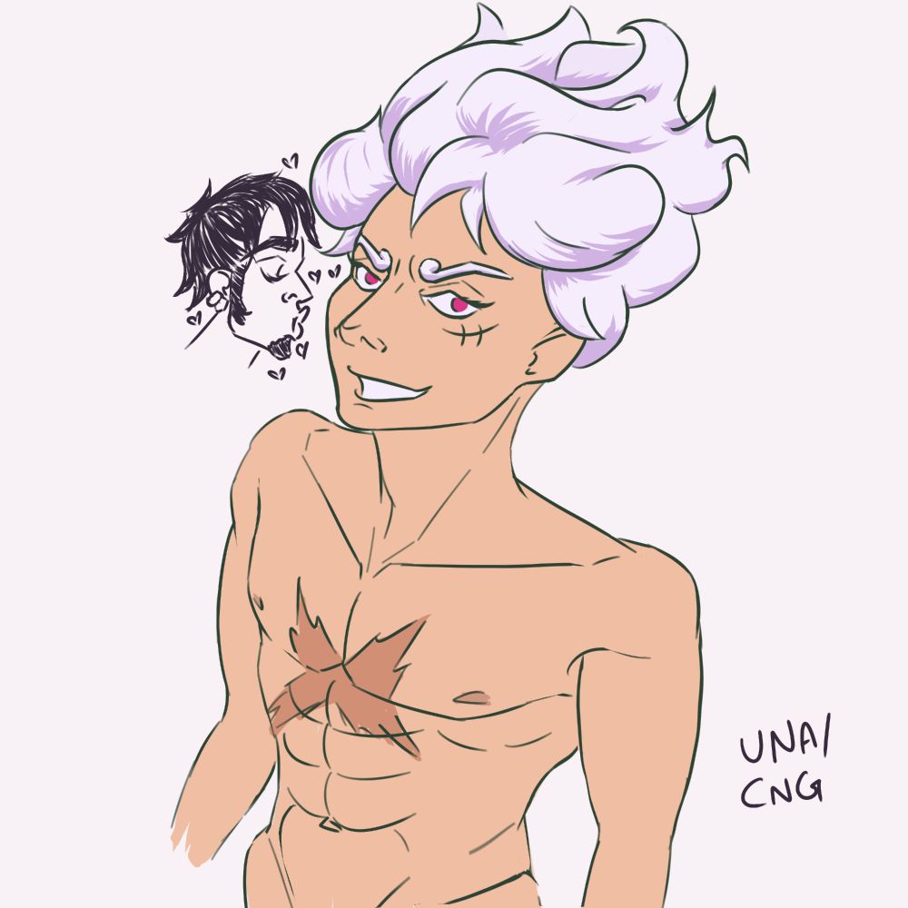 Gear 5 Nika!Luffy stares towards the viewer. His beloved Torao blows him kisses. 