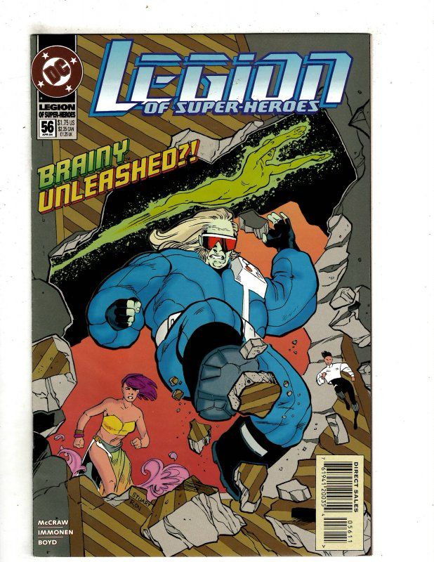 Legion of Super-heroes #54, depicting Brainiac 5 in a giant coat.