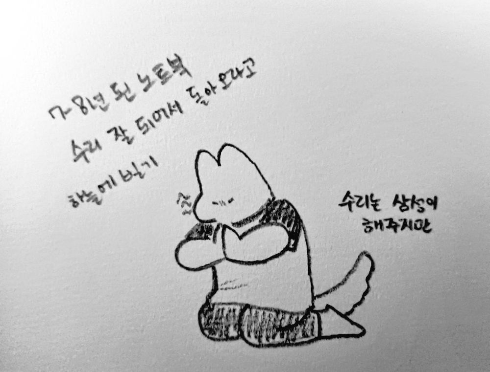 7~8년 된 노트북이 수리가 잘 되어서 돌아오길 하늘에 비는 그림.
수리는 삼성이 해주지만.