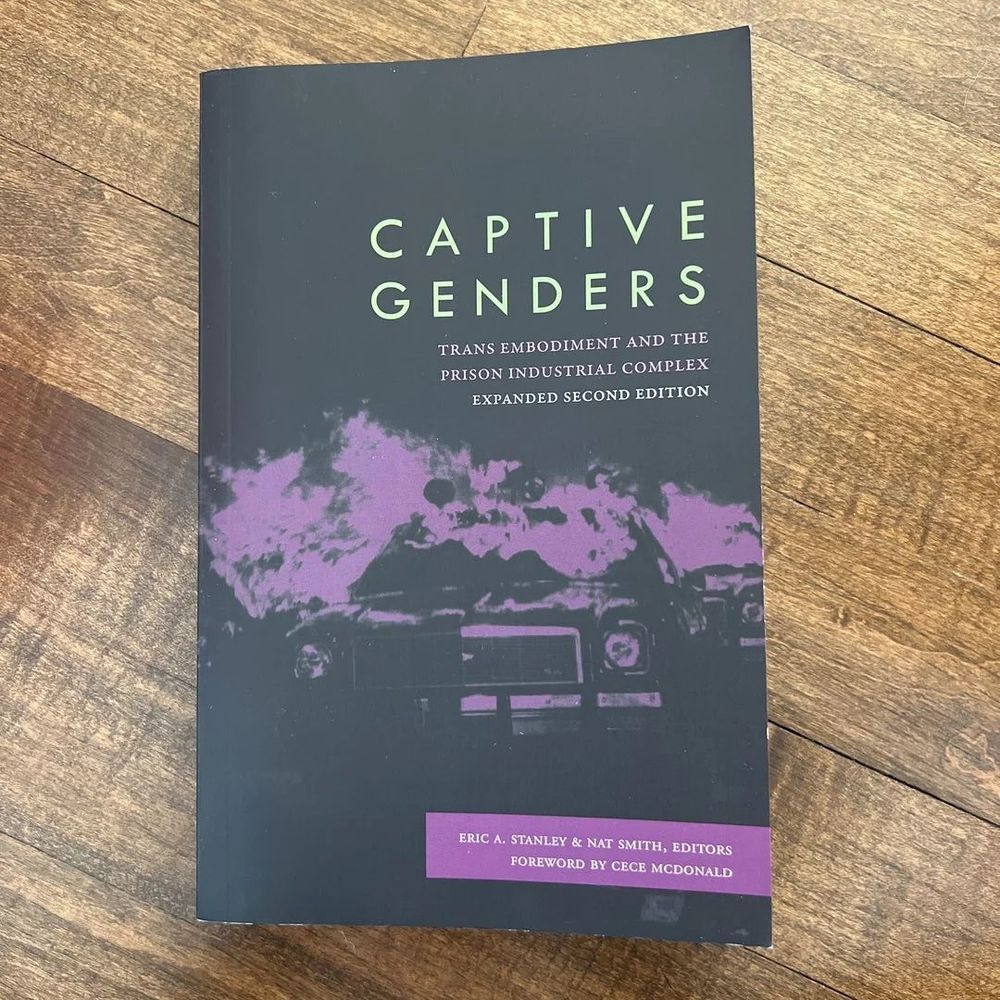 The purple and black cover of the book "Captive Genders: Trans Embodiment and the Prison Industrial Complex."