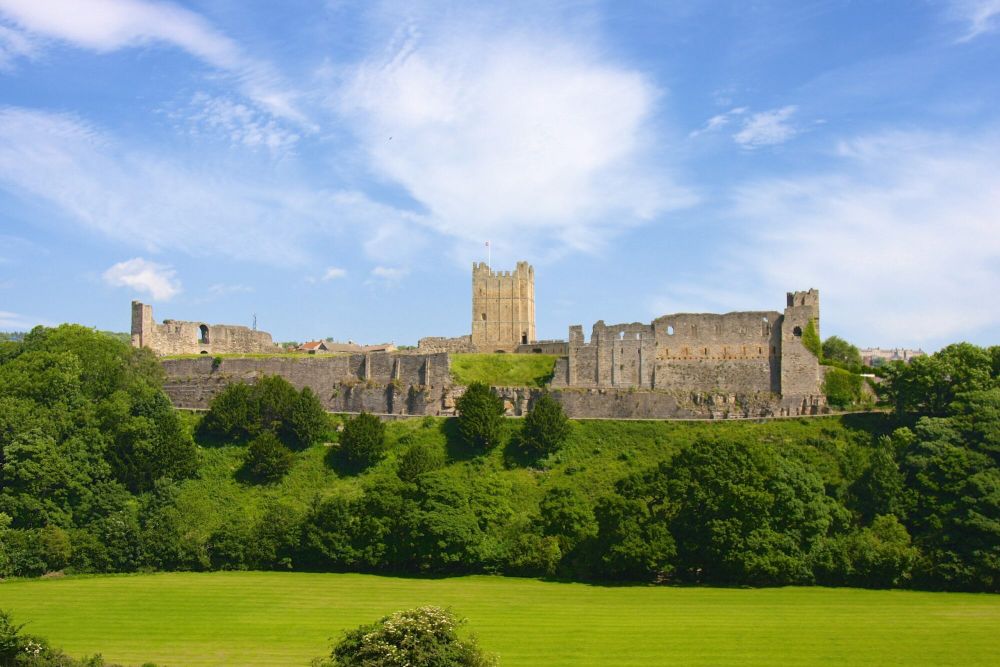 Richmond Castle, viewed from across the River Swale. 