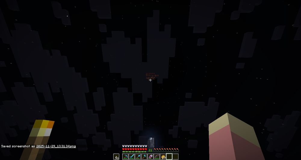 upon looking up, there's a message made of netherrack that says "happy birthday kelzo" up in the sky