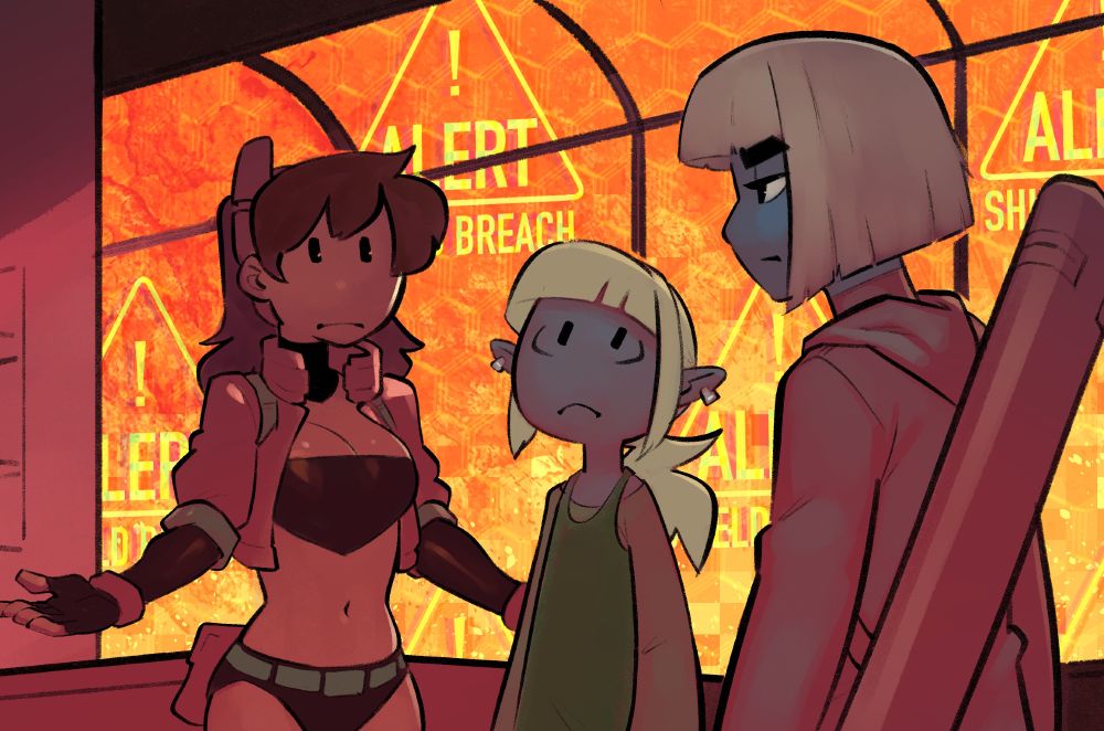 Some sci-fi lady characters react to bad news with Peanuts-ish displeasure. Another does not.