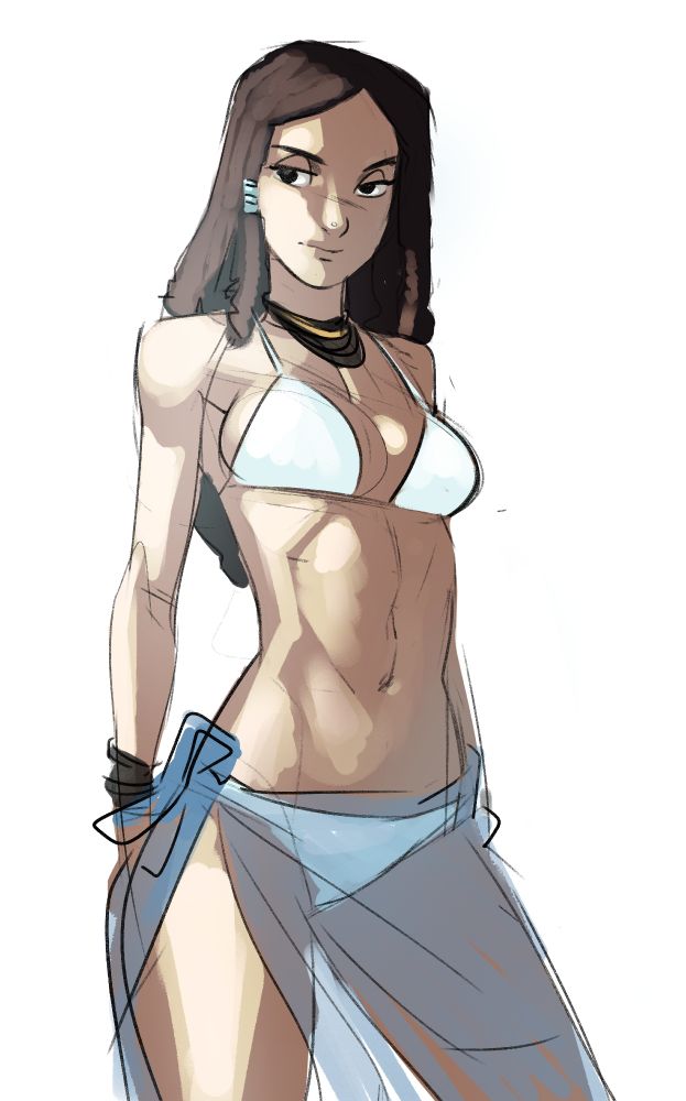 Sketch experimenting with Commander Feti's beach wear (and abdomen)
