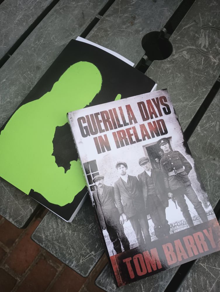A photo of two books, Guerilla Days in Ireland by Tom Barry and The Thorn and The Carnation by Yahya Sinwar