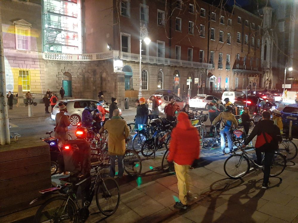 People gathered with bicycles at Parnell Square, Dublin
