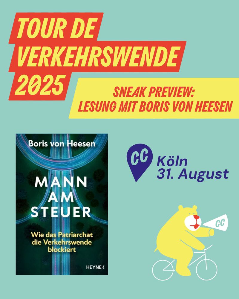 Tour de Verkehrswende 2025, Steak preview Lesung mit Boris von Hessen in Köln am 31. August (Autor von "mann am Steuer- wie das Patriarchat die Verkehrswende blockiert)