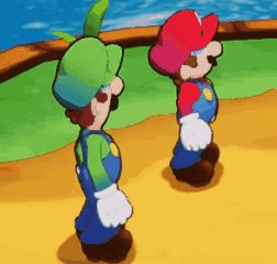 mario and luigi are standing next to each other in a video game .