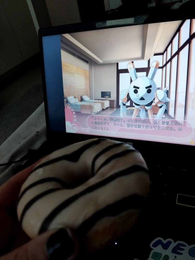 Donut and me playing Flyable Heart.