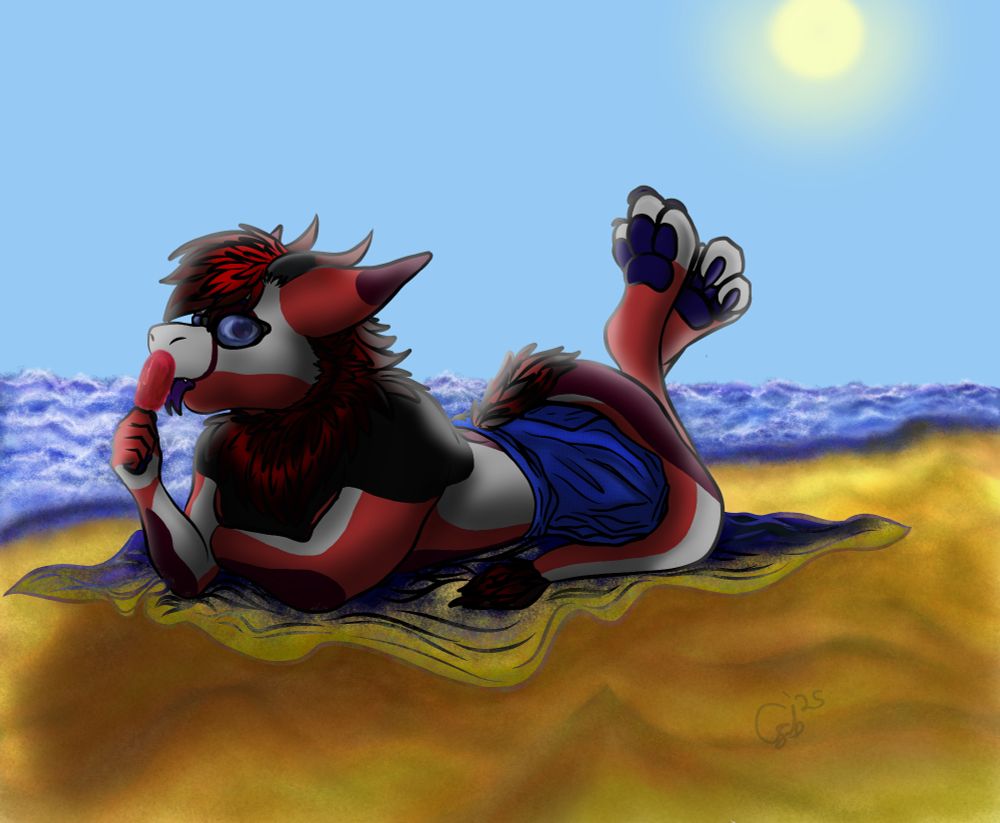 Same image as before, but Ethan is wearing plain dark blue shorts.