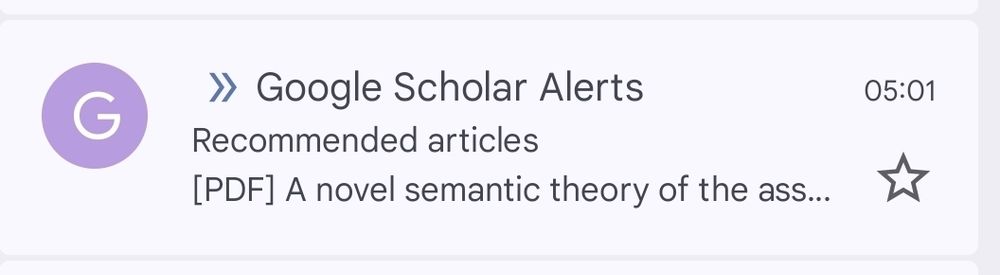 A Google scholar "recommended article" alert that reads "A novel semantic theory of the ass" 