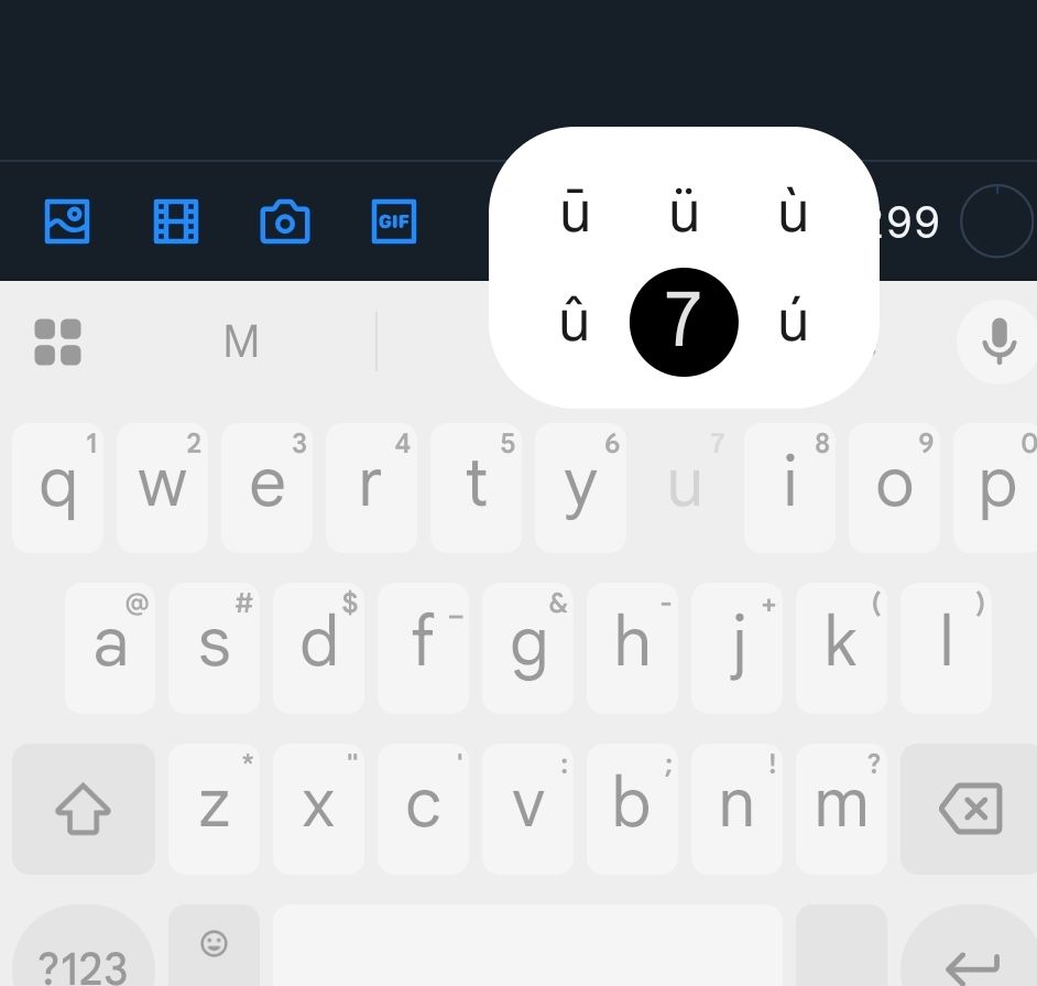 Holding down the u key