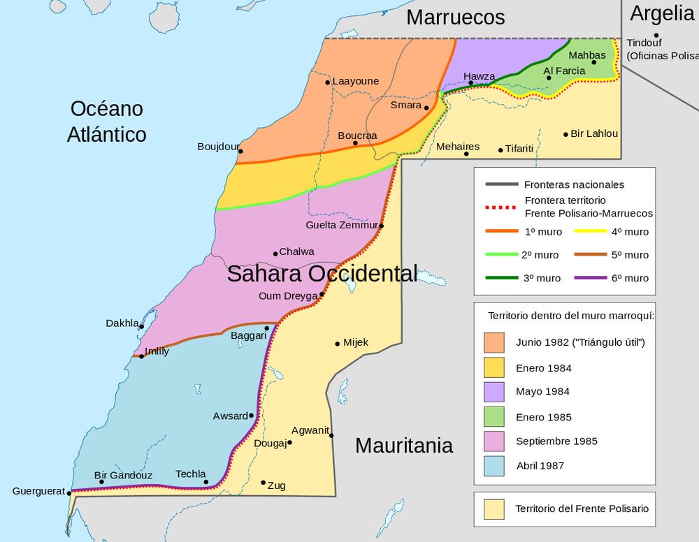 Carte des frontières du Maroc et du Sahara occidental