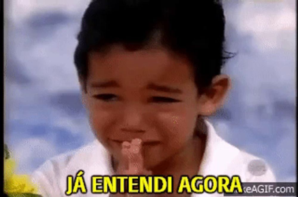 a young boy is crying with the words " ja entendi agora " written above him