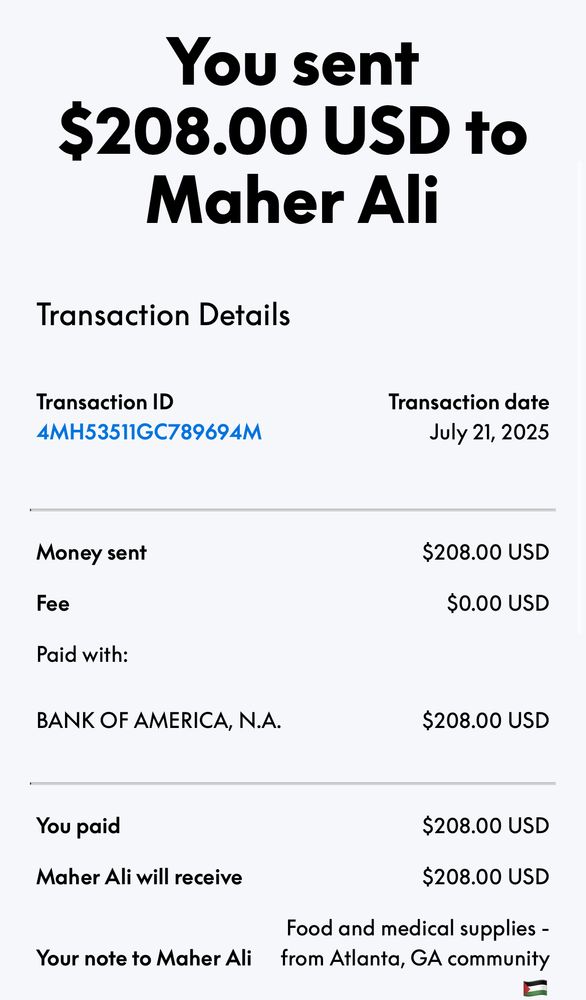 a pic of the receipt to the Sameer project 