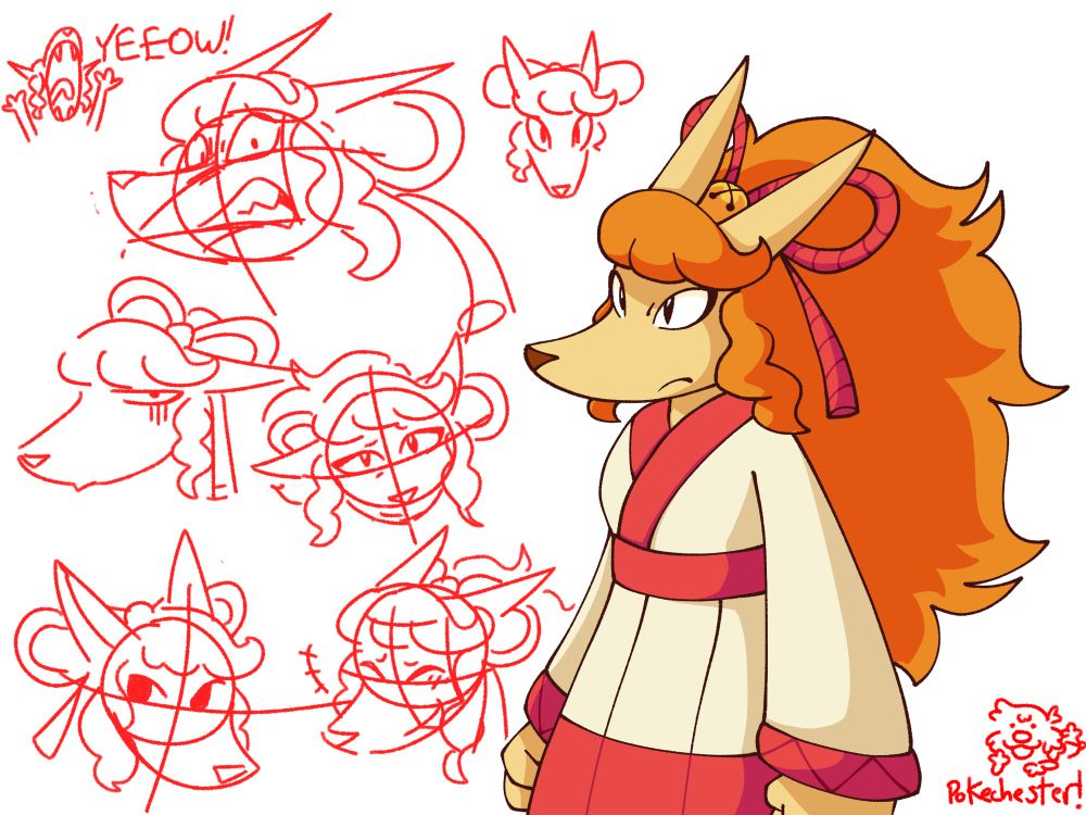 A bunch of Ceroba doodles with various expressions. 

(Unrelated text below):

I remember the biggest complaint of the character design in UTY was it was “furry bait.” Which is obviously dumb. But then it got me thinking… If it’s not furry bait… Why does Ceroba’s design pull me in so much…

My investigation started in the Library of Congress, the largest library in the United States… I picked out as many books relating to the subject as I could and began reading. Minutes turned into hours turned into an entire day spent fruitlessly searching for an answer… To continue my reading without being kicked out, I hid in the darkest corner of the library and used my night vision googles to continue reading. And yet, when the rising sun welcomed me to a new day, I hadn’t found an explanation to the artistic draw of Ceroba Ketsukane… So I opened the nearest window, leapt out, and walked home.

Months passed and I had forgotten about my search for an answer. I had accepted I would never learn of this phenomenon and continued drawing her. But one day I was playing Non-specific Sonic Game (it’s not out yet, as my dad owns SEGA) when something caught my eye… The blue hedgehog… That mouth… It looks an awful like one of Ceroba’s talk sprites! “No…” I hummed to myself, “It’s simply a coincidence such a design detail would be stared between these two characters!” But then, I saw his long time friend, Miles Prower… An orange fox… No…

Could it be..? After all this time… The answer to what called me to Ceroba’s character… It was… Because she was secretly a Sonic character??!! Impossible!! Unthinkable!! That’s what I thought, at least until I reached the final boss of this unreleased Sonci game… Atop a mountain, there she was… Ceroba Ketsukane from hit fangame Undertale Yellow… Facing down against Sonic Theodore Hedgehog… Finally… I know why Ceroba drew so many eyes… It’s because I lost the plot and I wasted too much time writing this