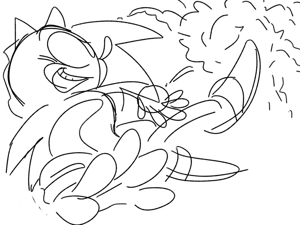 Sonic leaping away from an explosion 