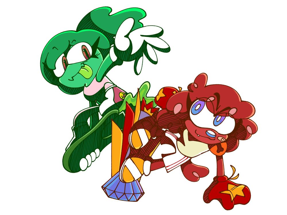 Pawbby and a Slime Girl on hoverboards clashing with each other. They’re in the Sonic Rides style.