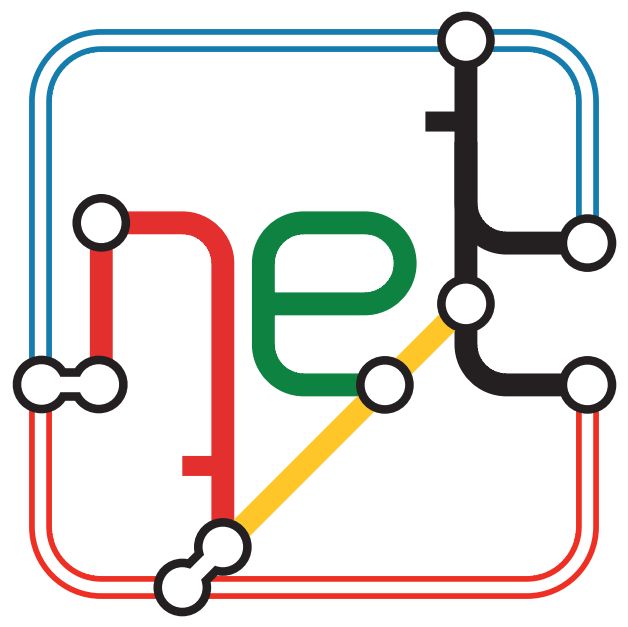 The word .net, stylised to look like a section of the iconic London Underground map.