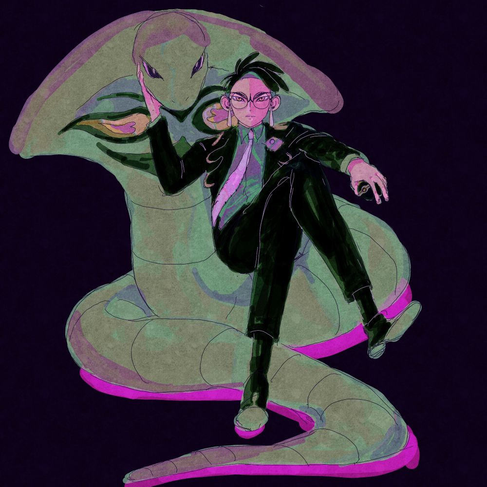 doodle of corbeau from pokemon sitting on his arbok.