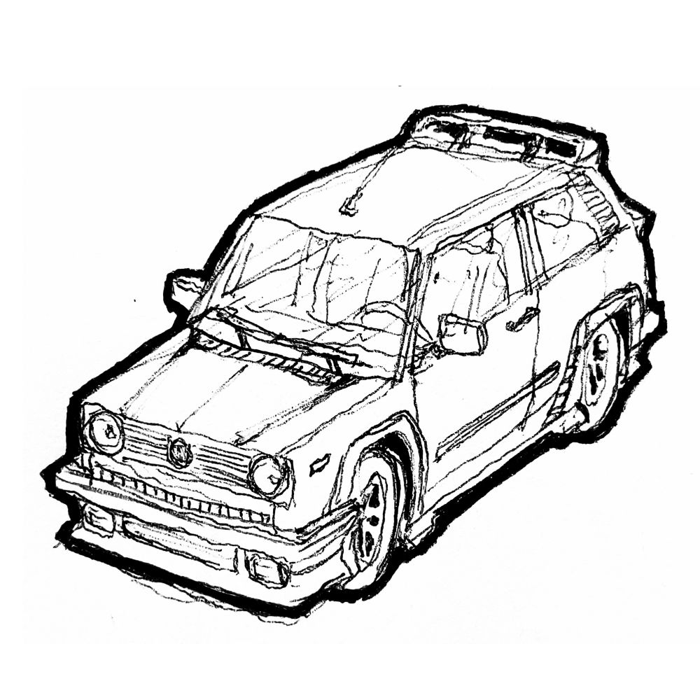 Typical tuning car, small and apparently vintage 80s model, probably a Volkswagen Golf or similar.