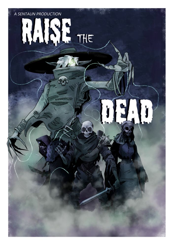 A illustration of 3 undead being raised from death by a necromancer