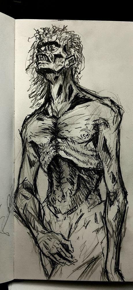 Pencil sketch of a humanoid figure