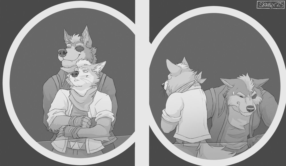 Wolf and Fox starring in a parody of the Coldplay kiss cam incident