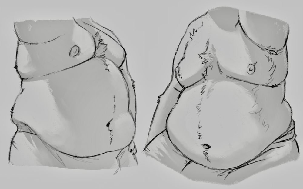 Sketches of large male bellies