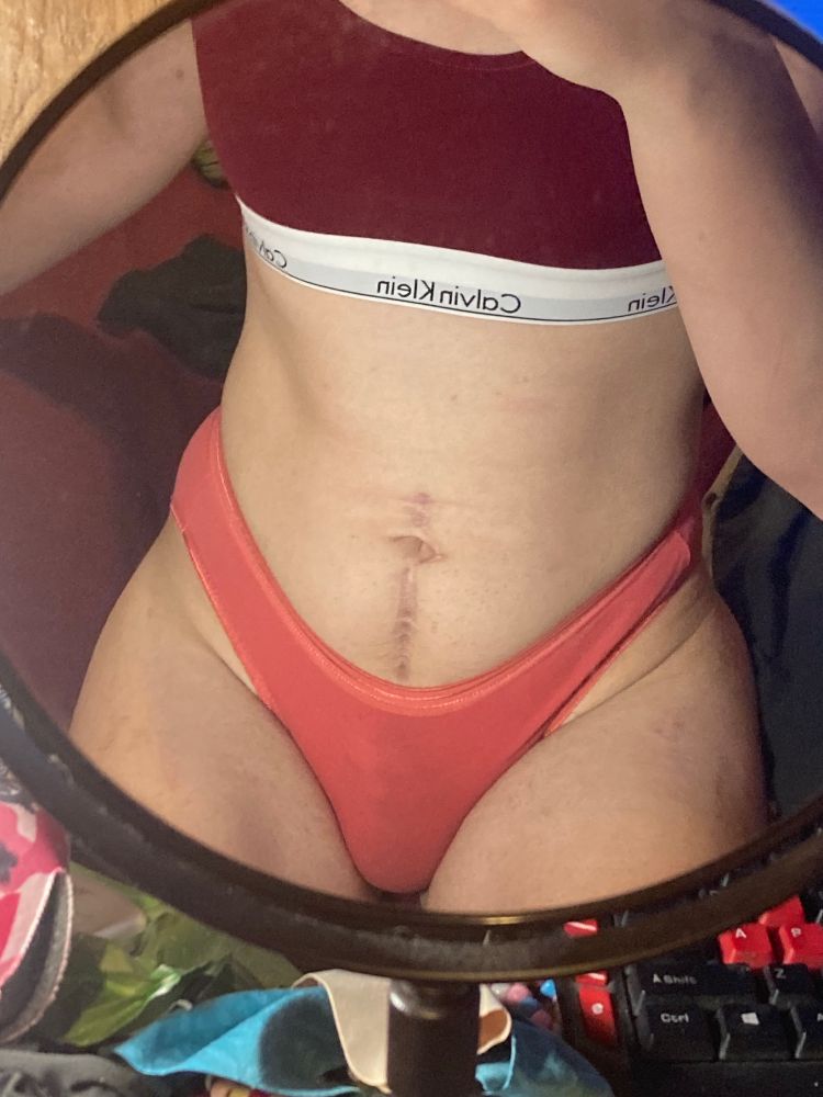 mirror selfie of theias tummy and hips being hugged by her panties~