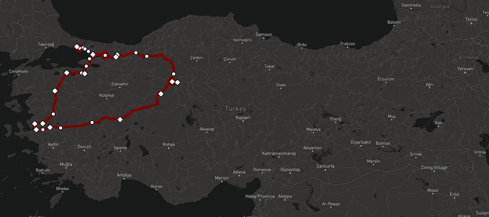 Von mir entworfene, phasenweise erweiterte YHT-Karte für Türkiye