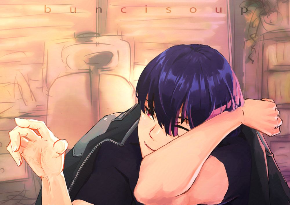 Hoshina Soshiro from Kaiju no. 8. Half asleep with his uniform draped over his shoulder, reaching out to his side. 
Art by Buncisoup.

Bonus close up and more personal POV version of the Birthday art hehe