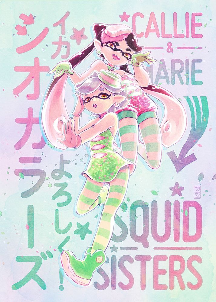 Squid Sister Ayo and Oli artwork fanart illustration