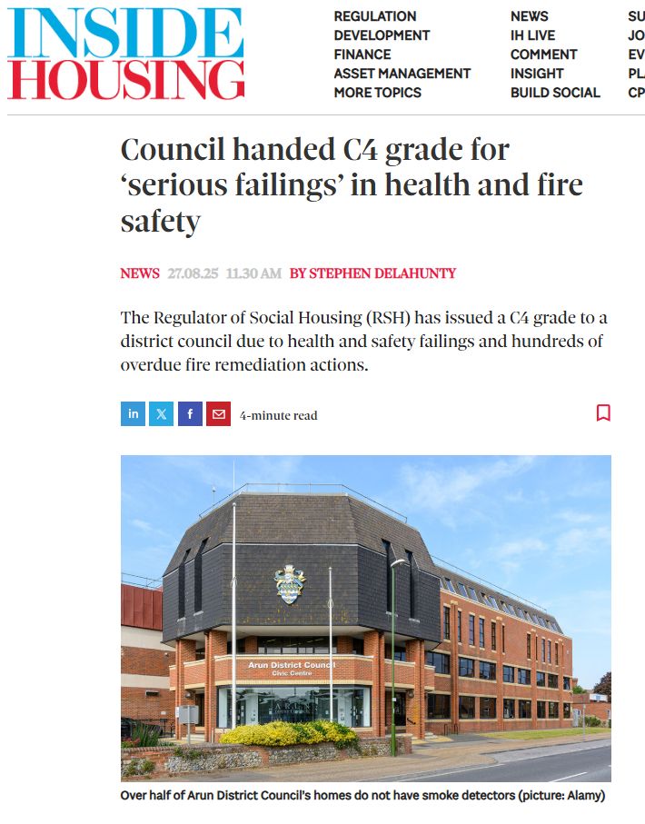 Snip of the Inside Housing article (News 27.08.25 11.30 AM by Stephen Delahunty): 