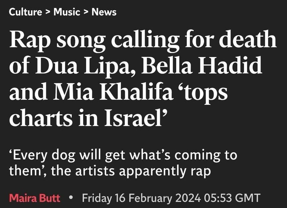 Culture > Music > News
Rap song calling for death of Dua Lipa, Bella Hadid and Mia Khalifa 'tops charts in Israel'
'Every dog will get what's coming to them', the artists apparently rap
