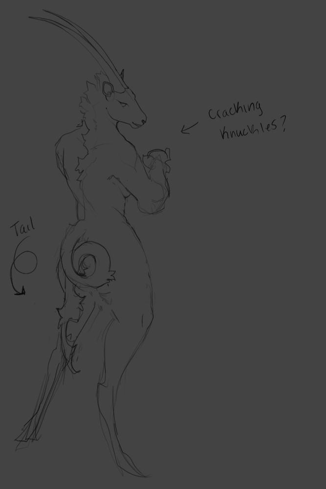 Steampunk masc lesbian oryx. Looking away and looking muscular 