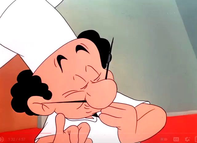 a cartoon of a chef with a needle in his mouth is playing at 4:32