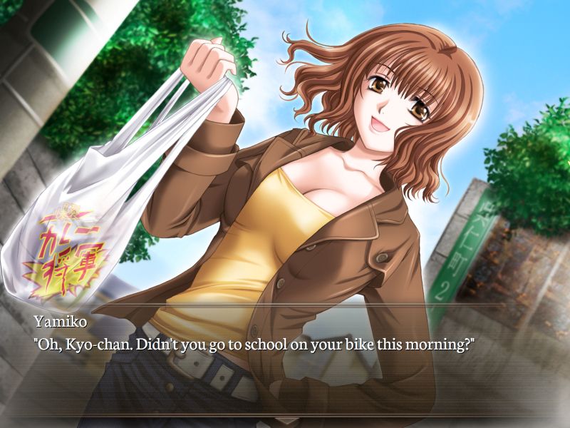 Yamiko: oh, kyo-chan. didn't you go to school on your bike this morning?