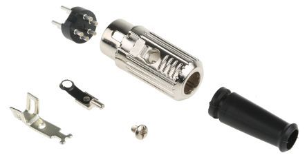 A 5-pin DIN plug, disassembled.