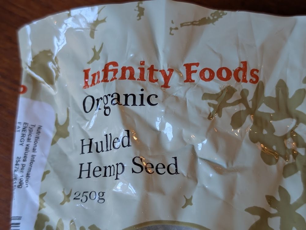 Infinity Foods organic hulled hemp seed.