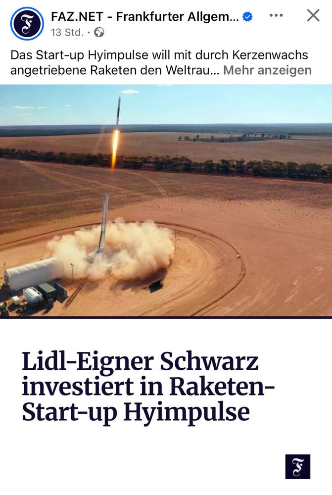 Zu sehen ist eine startende Rakete. Schrift:
Lidl-Eigner Schwarz investiert in Raketen-Start-up Hyimpulse