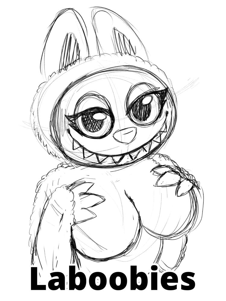 A sketch of a labubu with bedroom eyes and fat tits