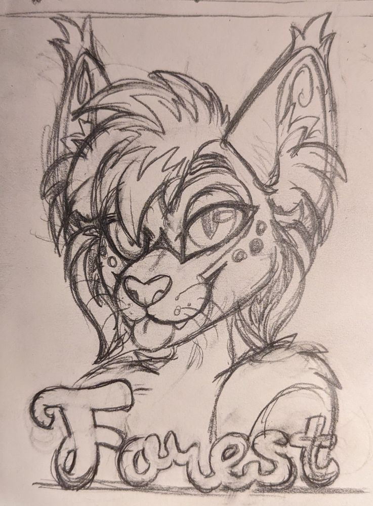 A bust sketch for a furry badge. The character is a Lynx named Forest