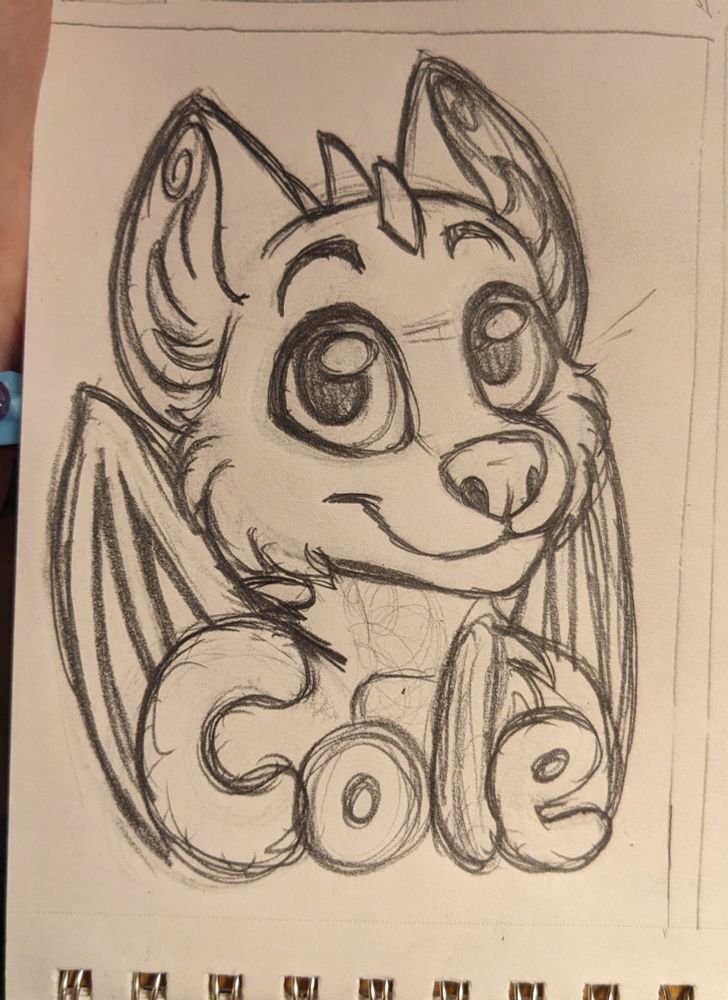 A bust sketch for a furry badge. The character is a wolf dragon named Cole.