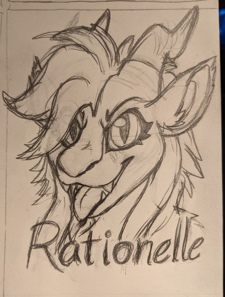 A bust sketch for a furry badge. The character is a dragon named Rationelle