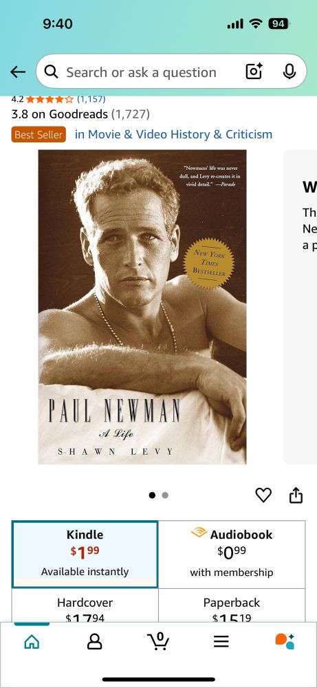 Photo of "Paul Newman: A Life" with Kindle price of $1.99