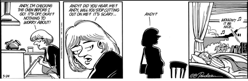 Doonesbury strip:  Andy dies listening to Pet Sounds